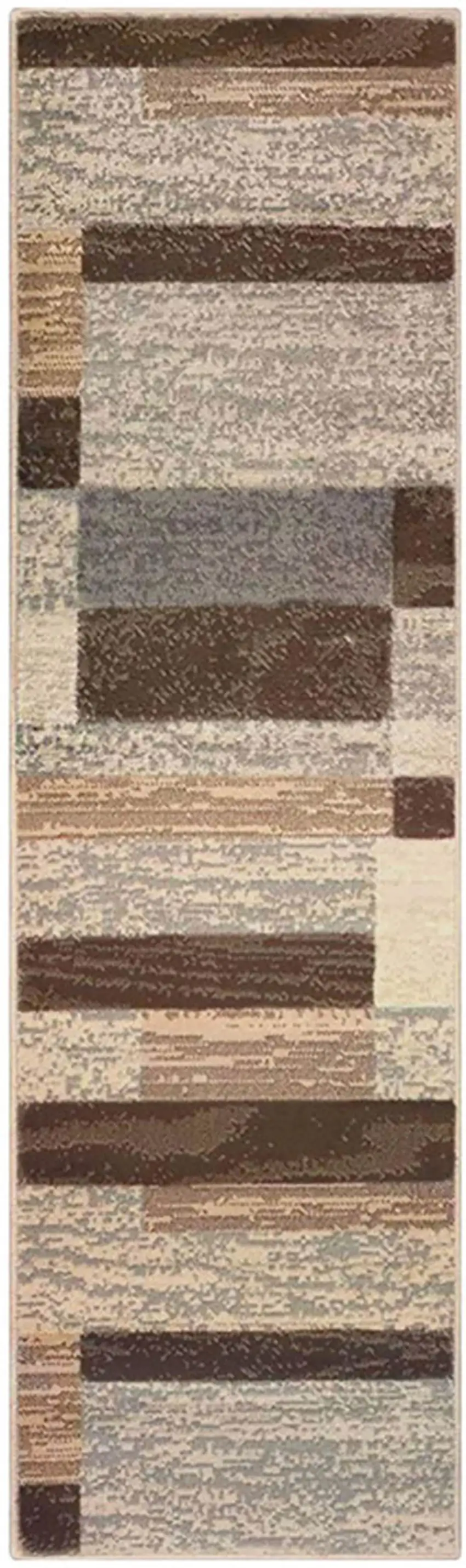 12' Beige Slate Gray And Brown Patchwork Runner Rug Photo 2
