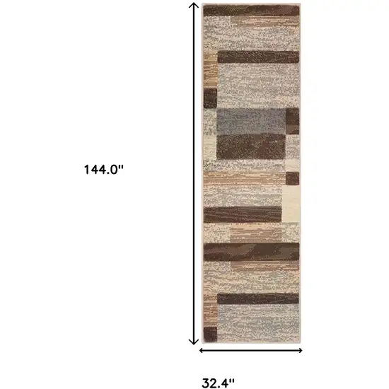 12' Beige Slate Gray And Brown Patchwork Runner Rug Photo 3