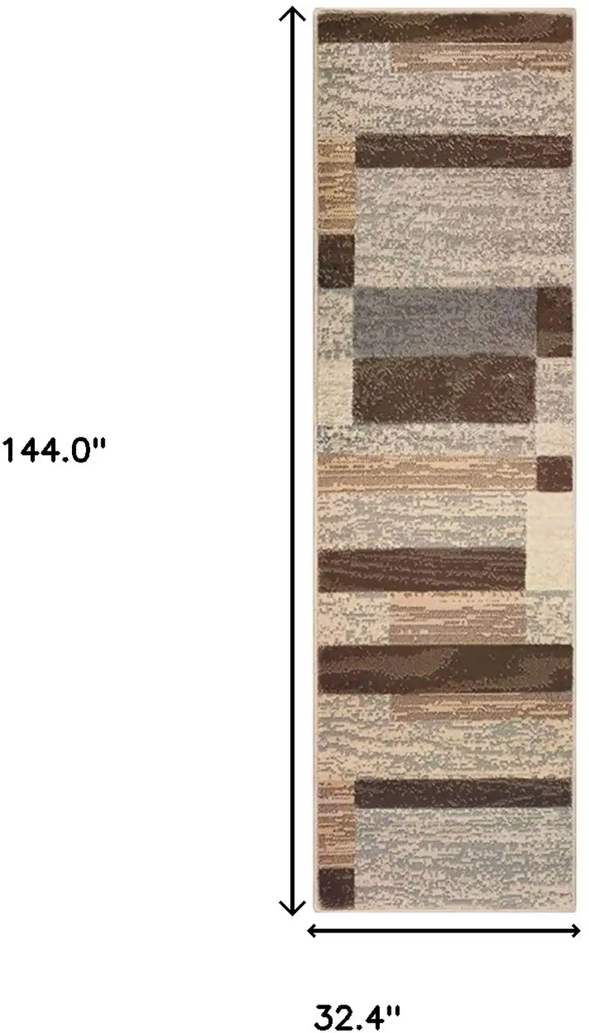 12' Beige Slate Gray And Brown Patchwork Runner Rug Photo 3