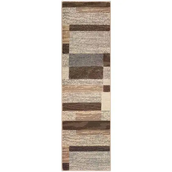 8' Beige Slate Gray And Brown Patchwork Runner Rug Photo 2