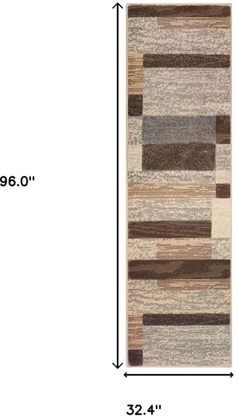 8' Slate Patchwork Power Loom Stain Resistant Runner Rug Photo 3