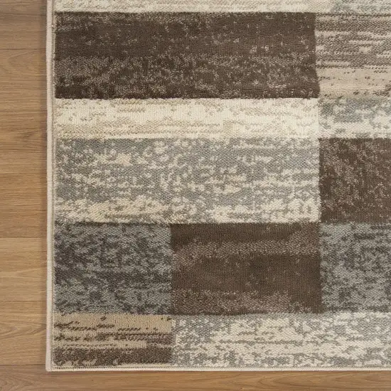 8' Beige Slate Gray And Brown Patchwork Runner Rug Photo 8
