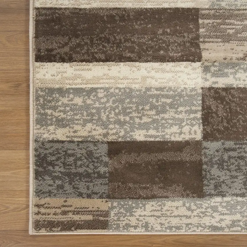 8' Beige Slate Gray And Brown Patchwork Runner Rug Photo 8
