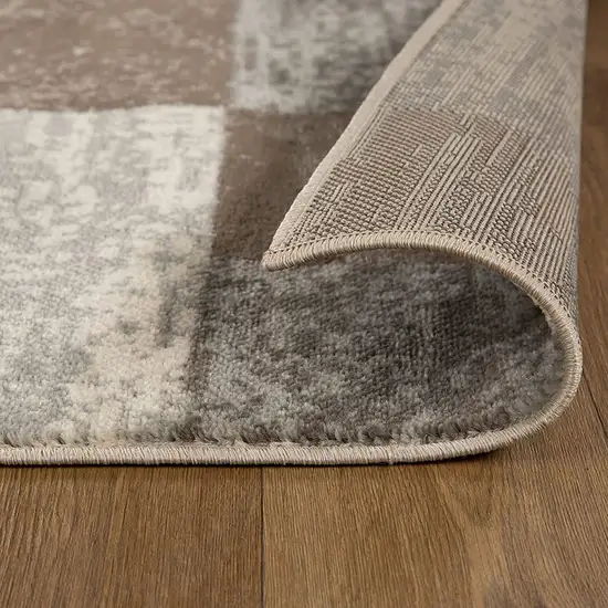 8' Beige Slate Gray And Brown Patchwork Runner Rug Photo 7