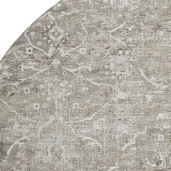 8' Stone And Coffee Floral Medallion Washable Round Rug With UV Protection Photo 4