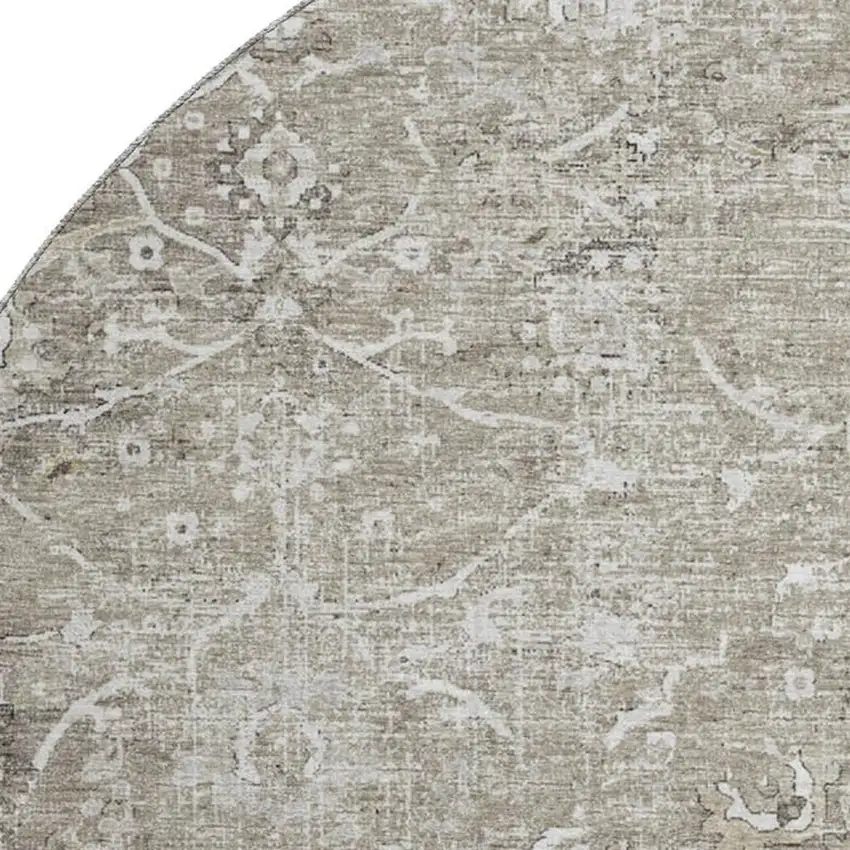 8' Stone And Coffee Floral Medallion Washable Round Rug With UV Protection Photo 4