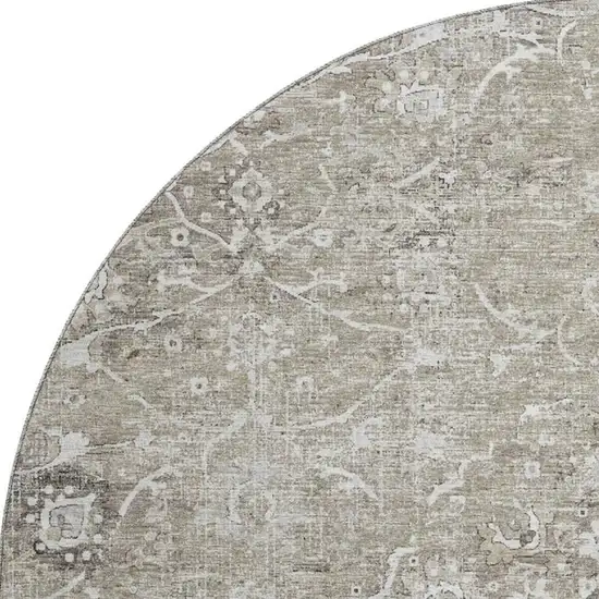 8' Stone And Coffee Floral Medallion Washable Round Rug With UV Protection Photo 5