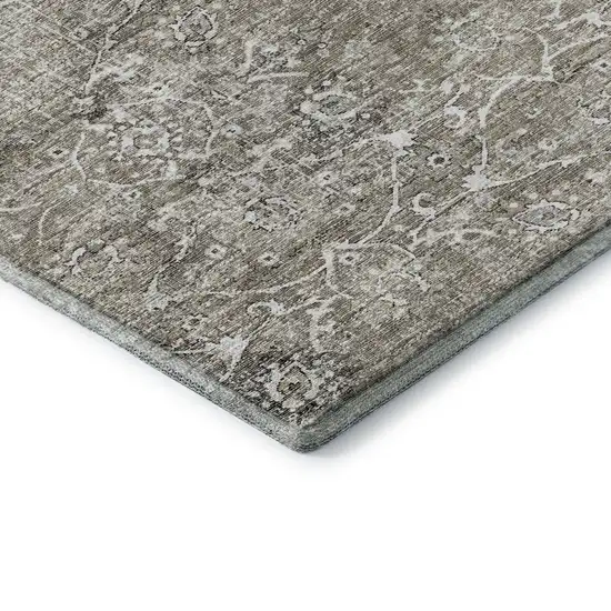 8' Stone And Coffee Floral Medallion Washable Round Rug With UV Protection Photo 8