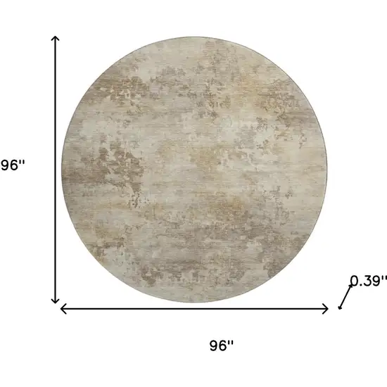 8' Tan And Beige Abstract Washable Round Rug With UV Protection Photo 7