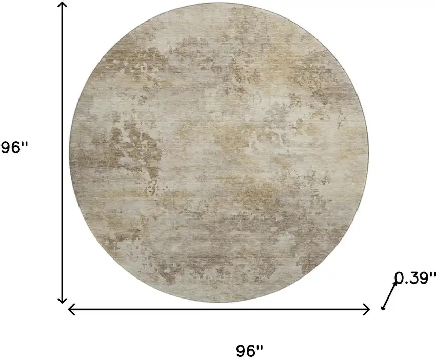 8' Tan And Beige Abstract Washable Round Rug With UV Protection Photo 7