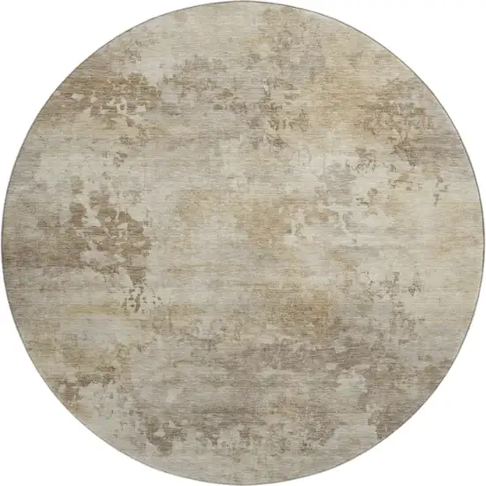 8' Tan And Beige Abstract Washable Round Rug With UV Protection Photo 1