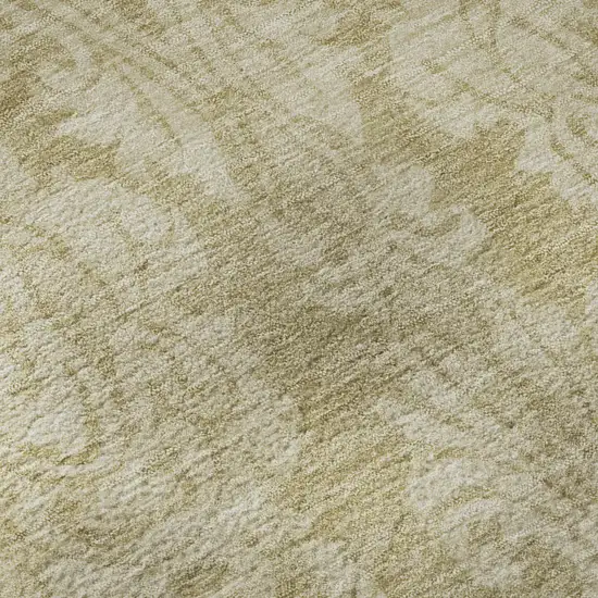 8' Tan And Beige Damask Washable Round Rug With UV Protection Photo 8