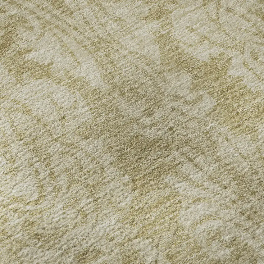 8' Tan And Beige Damask Washable Round Rug With UV Protection Photo 8