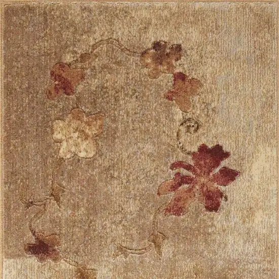 6' Tan And Beige Floral Runner Rug Photo 4
