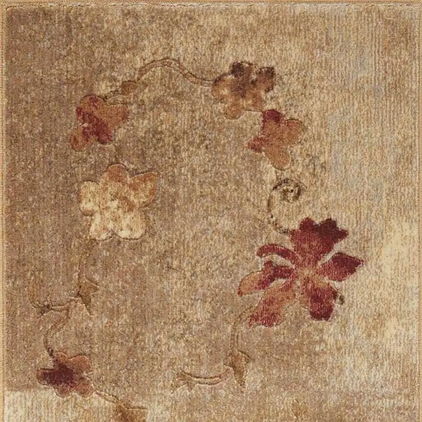 6' Tan And Beige Floral Runner Rug Photo 4