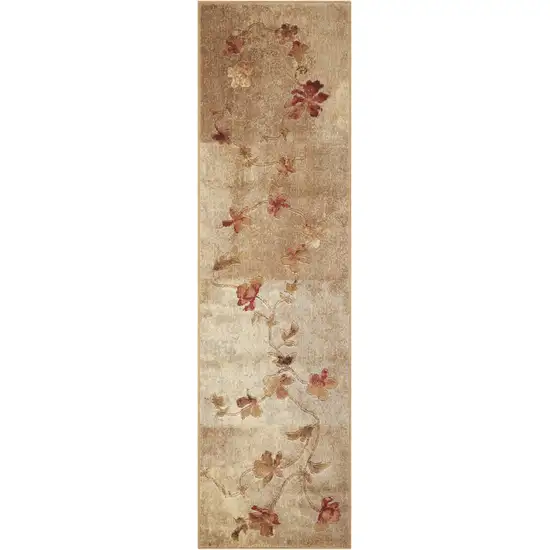 6' Tan And Beige Floral Runner Rug Photo 2