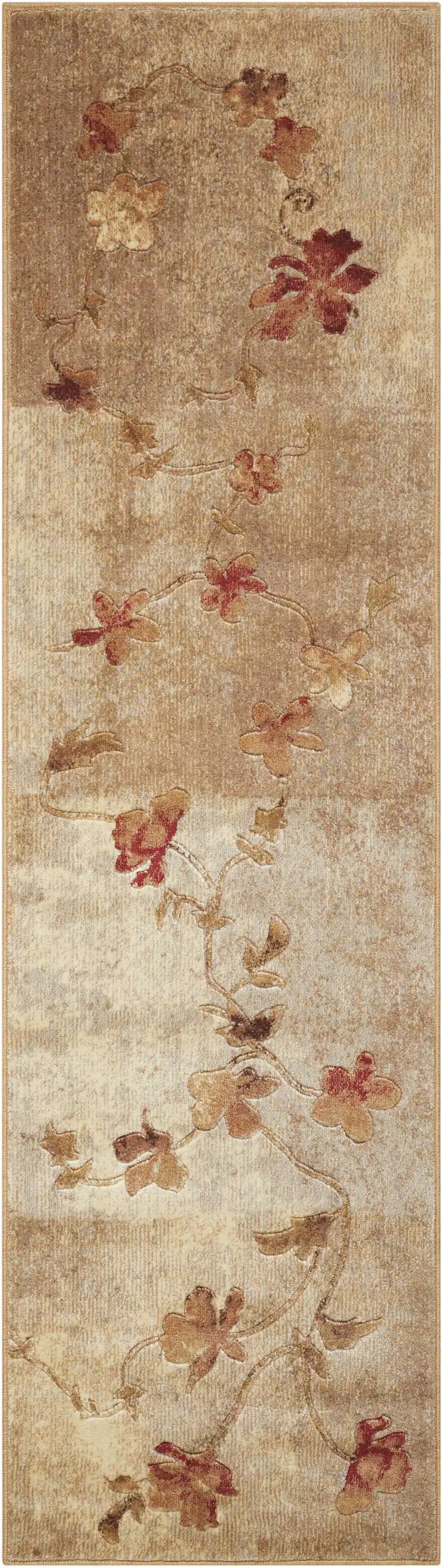 6' Tan And Beige Floral Runner Rug Photo 2