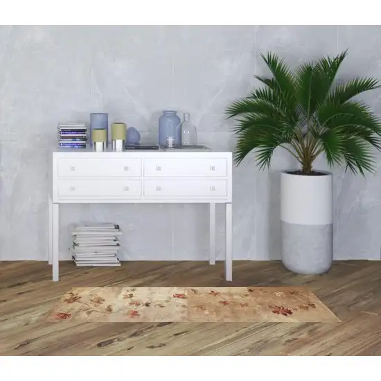 6' Tan And Beige Floral Runner Rug Photo 1