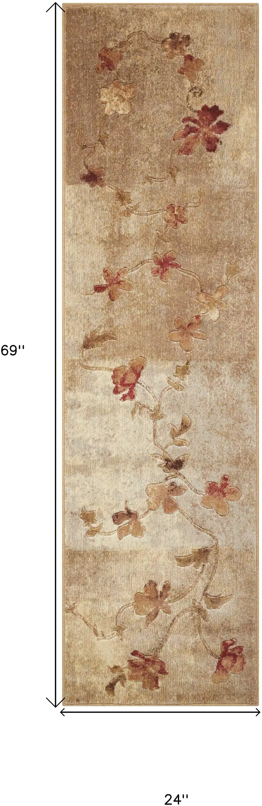 6' Tan And Beige Floral Runner Rug Photo 3