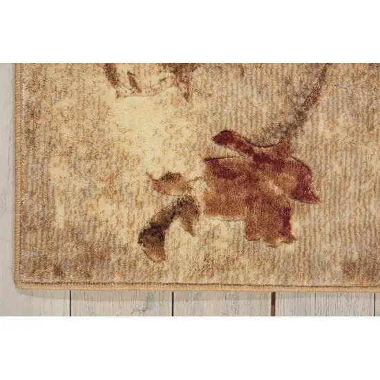 6' Tan And Beige Floral Runner Rug Photo 6