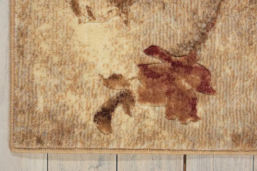 6' Tan And Beige Floral Runner Rug Photo 6