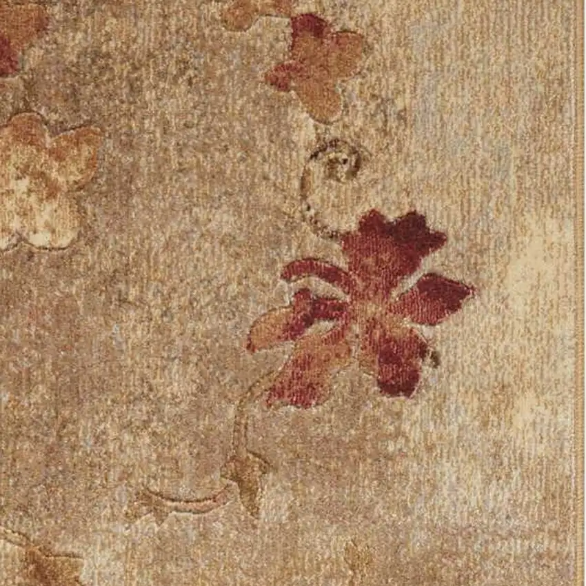 6' Tan And Beige Floral Runner Rug Photo 7