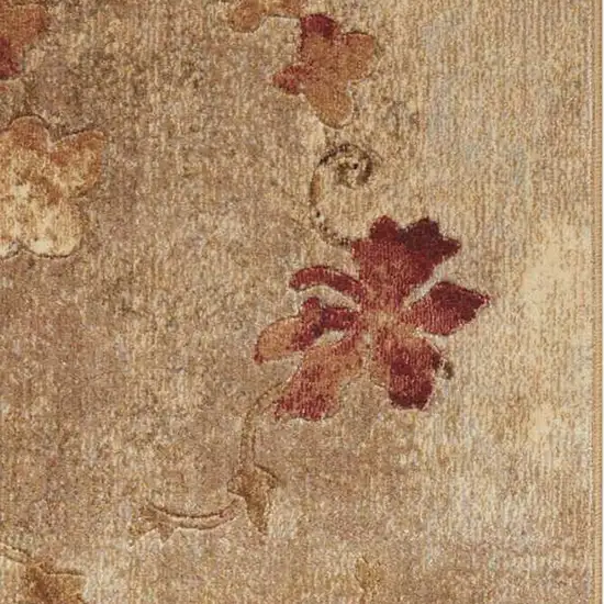 6' Tan And Beige Floral Runner Rug Photo 7
