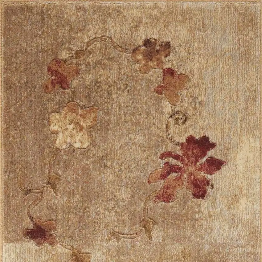 6' Tan And Beige Floral Runner Rug Photo 8