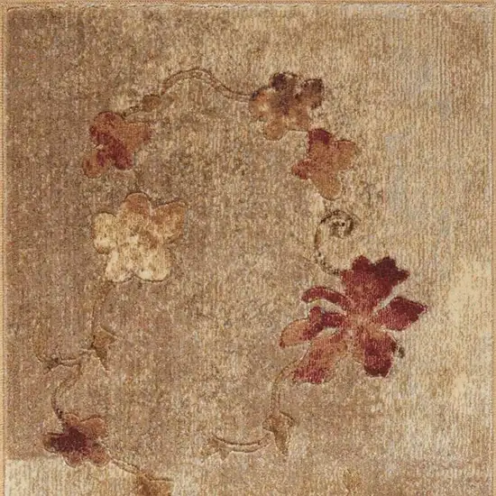 6' Tan And Beige Floral Runner Rug Photo 8