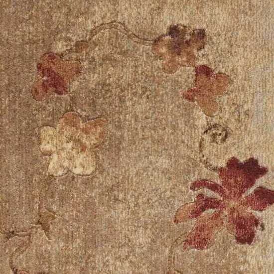 6' Tan And Beige Floral Runner Rug Photo 3