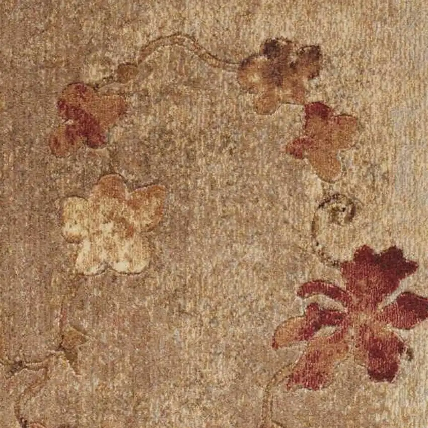 6' Tan And Beige Floral Runner Rug Photo 3