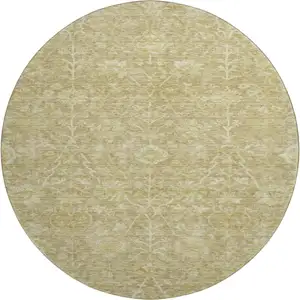Photo of 8' Tan And Beige Floral Washable Round Rug With UV Protection