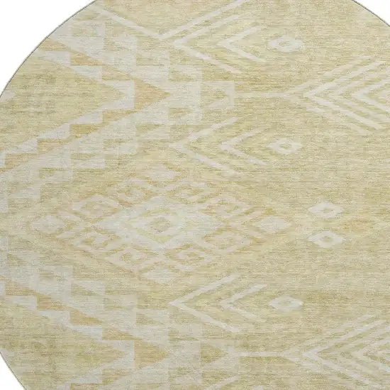 8' Tan And Beige Geometric Washable Round Rug With UV Protection Photo 2