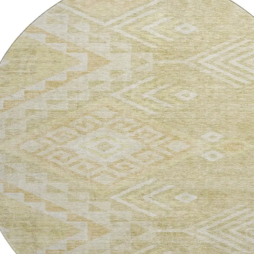 8' Tan And Beige Geometric Washable Round Rug With UV Protection Photo 2