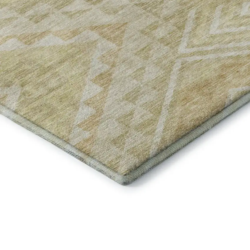 8' Tan And Beige Geometric Washable Round Rug With UV Protection Photo 6