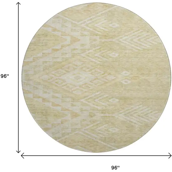 8' Tan And Beige Geometric Washable Round Rug With UV Protection Photo 9