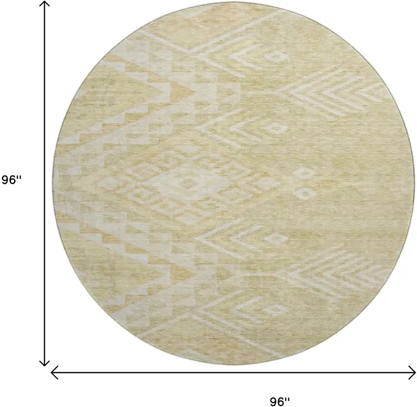 8' Tan And Beige Geometric Washable Round Rug With UV Protection Photo 9