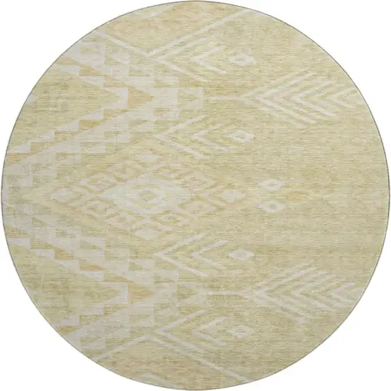8' Tan And Beige Geometric Washable Round Rug With UV Protection Photo 1