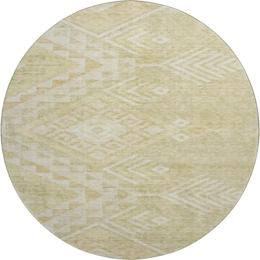 8' Tan And Beige Geometric Washable Round Rug With UV Protection Photo 1