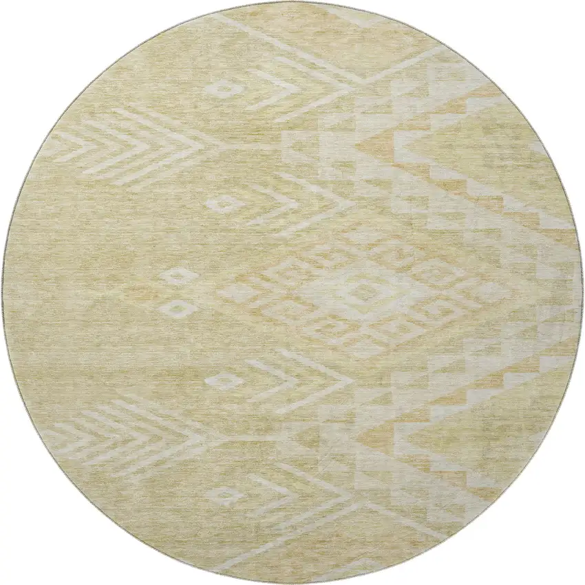 8' Tan And Beige Geometric Washable Round Rug With UV Protection Photo 3
