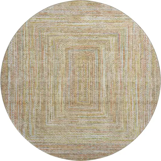 8' Tan And Beige Geometric Washable Round Rug With UV Protection Photo 1
