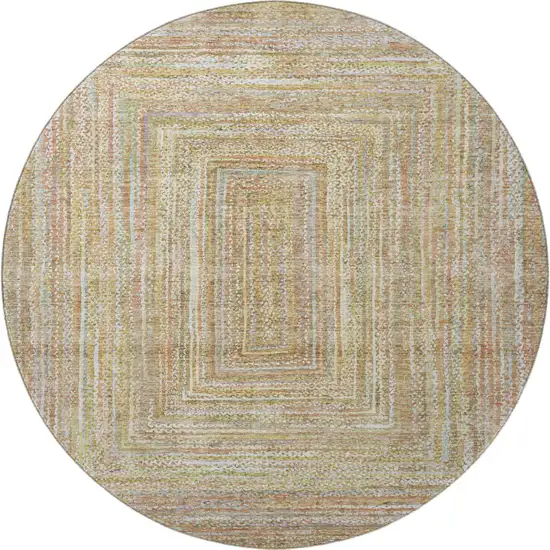 8' Tan And Beige Geometric Washable Round Rug With UV Protection Photo 2