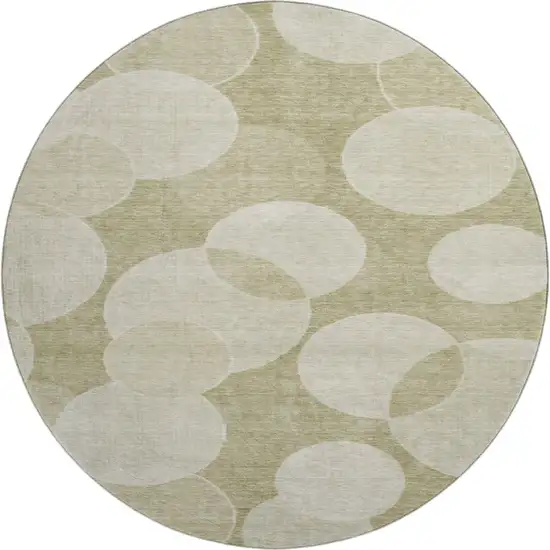 8' Tan And Beige Geometric Washable Round Rug With UV Protection Photo 1