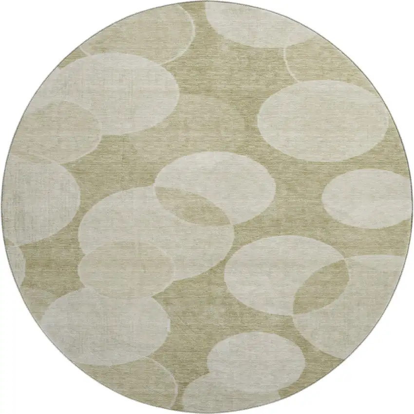 8' Tan And Beige Geometric Washable Round Rug With UV Protection Photo 1