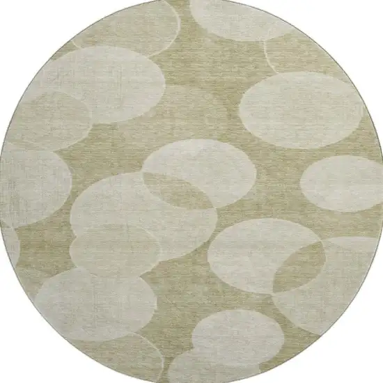 8' Tan And Beige Geometric Washable Round Rug With UV Protection Photo 3