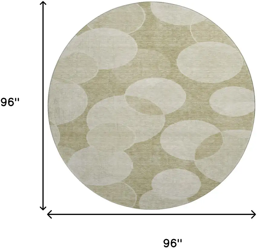 8' Tan And Beige Geometric Washable Round Rug With UV Protection Photo 9