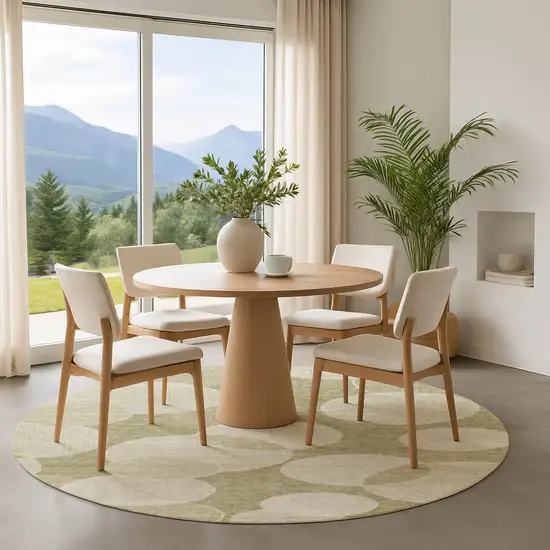 8' Tan And Beige Geometric Washable Round Rug With UV Protection Photo 4