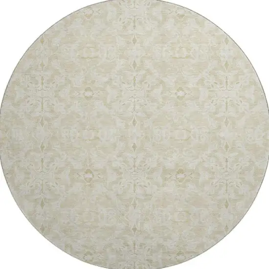 8' Tan And Beige Medallion Washable Round Rug With UV Protection Photo 3