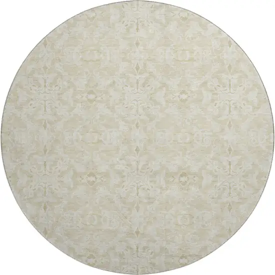 8' Tan And Beige Medallion Washable Round Rug With UV Protection Photo 1
