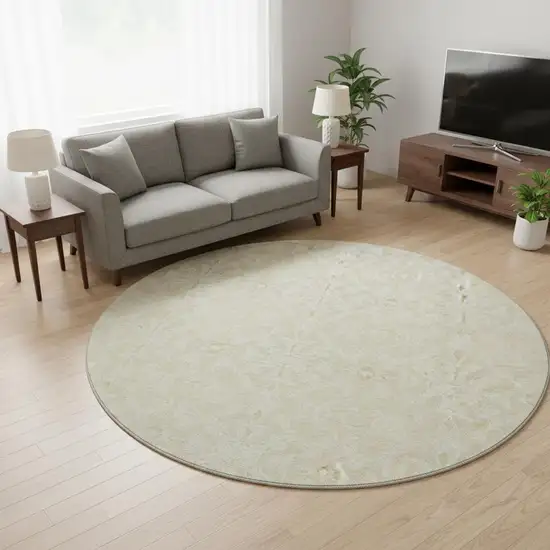8' Tan And Beige Medallion Washable Round Rug With UV Protection Photo 2